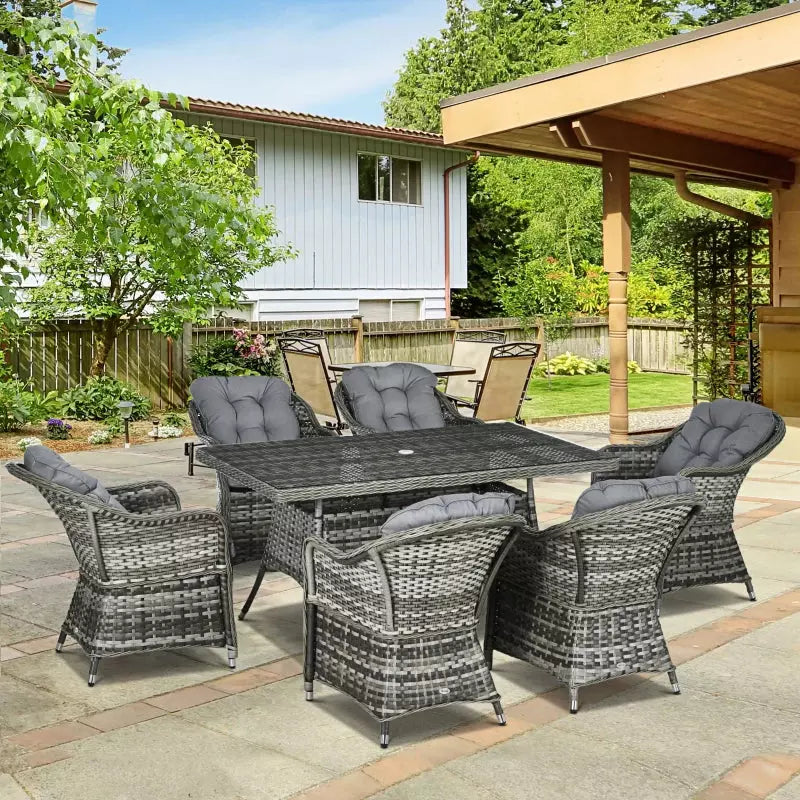 6 Seater Rattan Garden Dining Set - Grey Outsunny