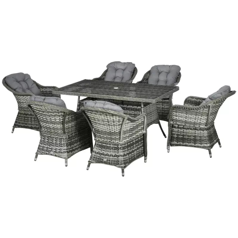 6 Seater Rattan Garden Dining Set - Grey Outsunny