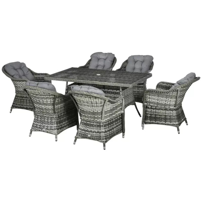 6 Seater Rattan Garden Dining Set - Grey