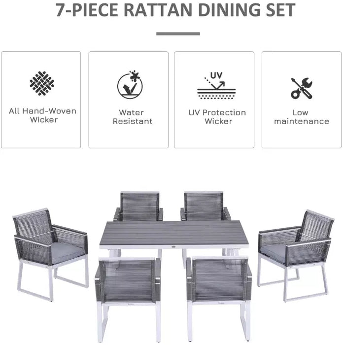 6 Seater Rattan Dining Set with Rectangle Table