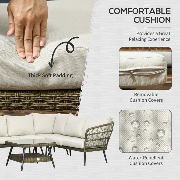 5 Piece Outdoor Rattan Corner Sofa Set with Cushions, Grey