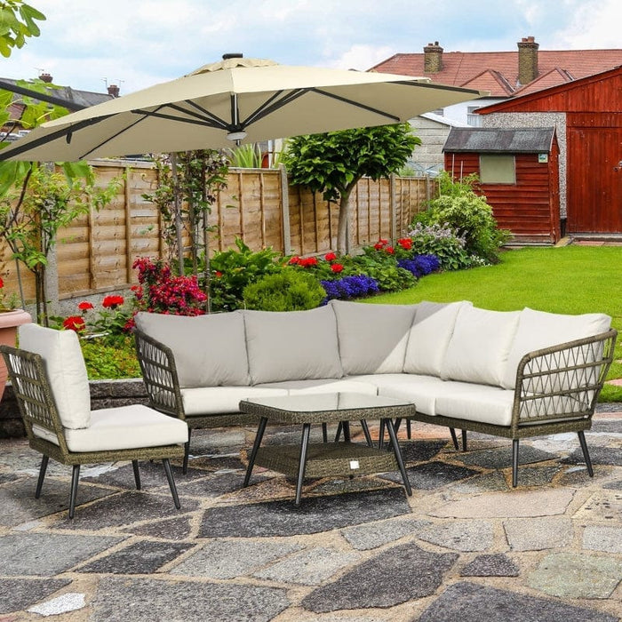 5 Piece Outdoor Rattan Corner Sofa Set with Cushions, Grey