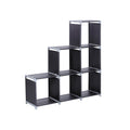 Black 6-cube DIY storage shelf in a step design