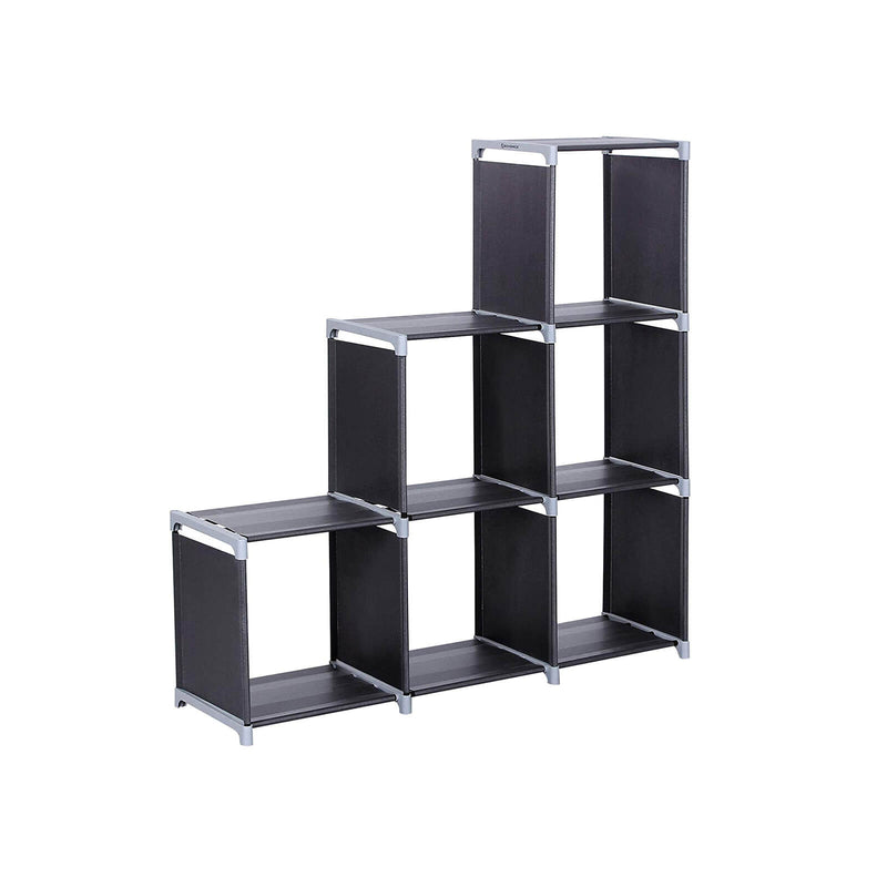 Black 6-cube DIY storage shelf in a step design