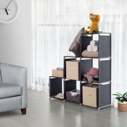 Side view of the storage shelf showing the step height layout