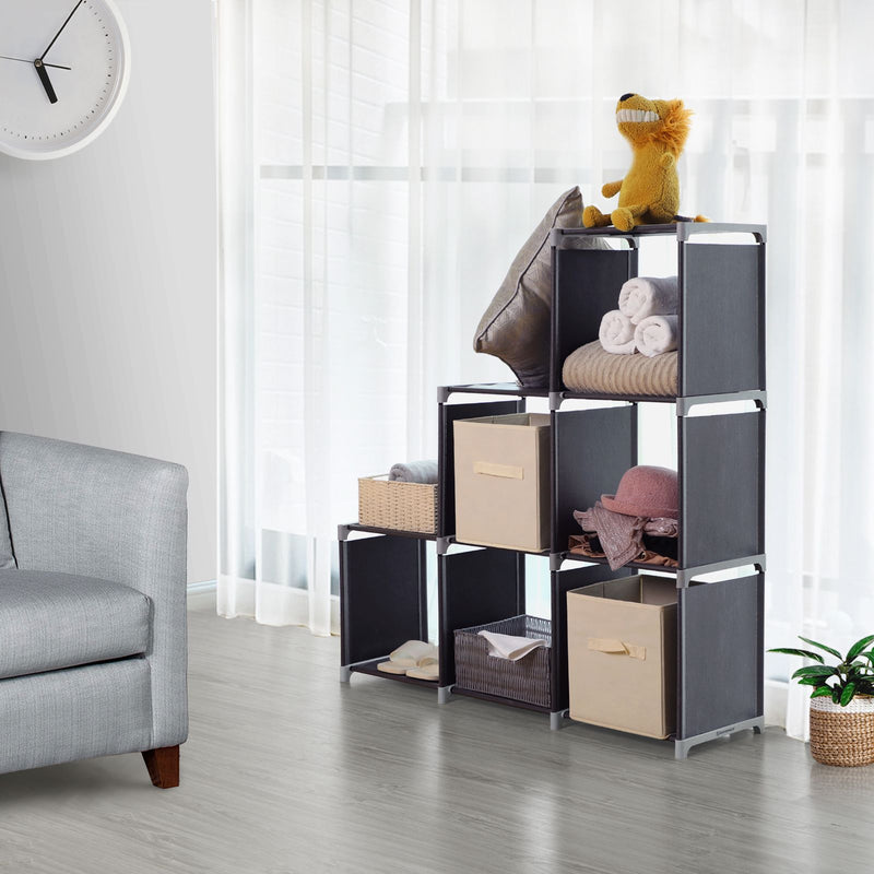 Side view of the storage shelf showing the step height layout