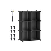 6-cube ink black storage organiser with rubber mallet and connectors, studio shot