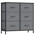 6-drawer fabric chest of drawers in Slate Grey with black frame on a white background