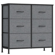 6-drawer fabric chest of drawers in Slate Grey with black frame on a white background