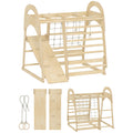 Aiyaplay 6-in-1 wooden climbing frame with slide, ladder, monkey bars and climbing net, assembly view
