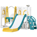 AIYAPLAY 6-in-1 swing and slide set in yellow, white and teal