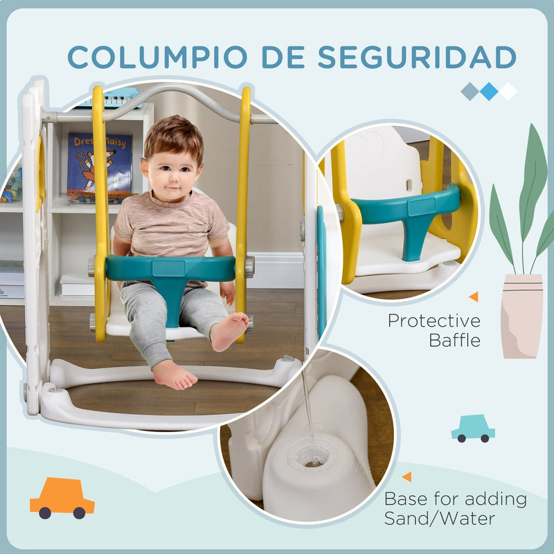 Toddler sitting securely in the swing seat with side baffles