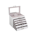 Studio front view of the white 6-layer rotating jewellery box