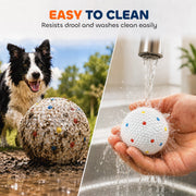 A mud-covered ball next to a clean ball being rinsed under a running tap