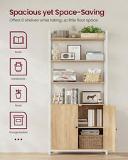 Feature panel showing the 6 shelves holding books, plants and storage baskets
