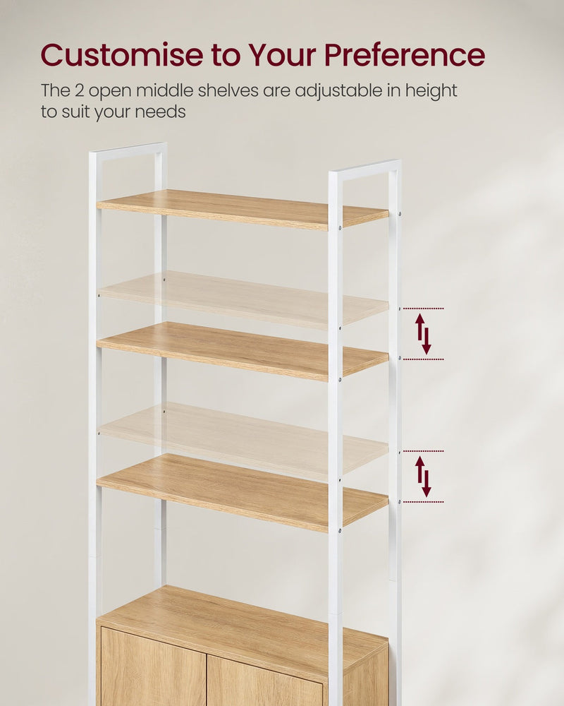 Panel showing the 2 open middle shelves being adjusted in height