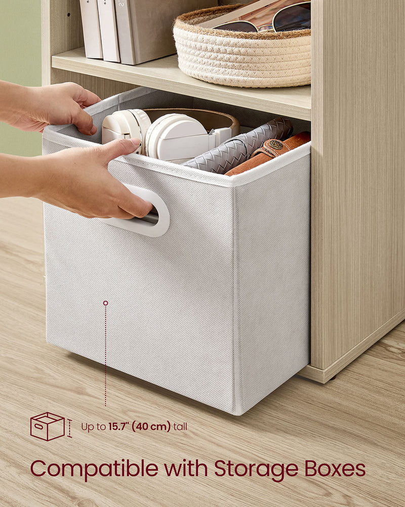 VASAGLE 6-tier bookcase shelf holding a fabric storage box up to 40 cm tall