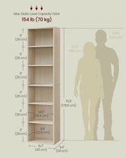 Dimensions diagram of the VASAGLE 6-tier bookcase, 40 x 24 x 178.5 cm, with 70 kg total load capacity