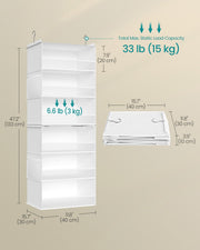 Dimensions diagram of the cloud white 6-tier hanging wardrobe organiser