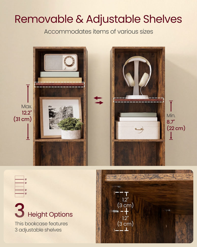 Diagram showing the adjustable shelf gap moving between a 22 cm minimum and 31 cm maximum with 3 height options