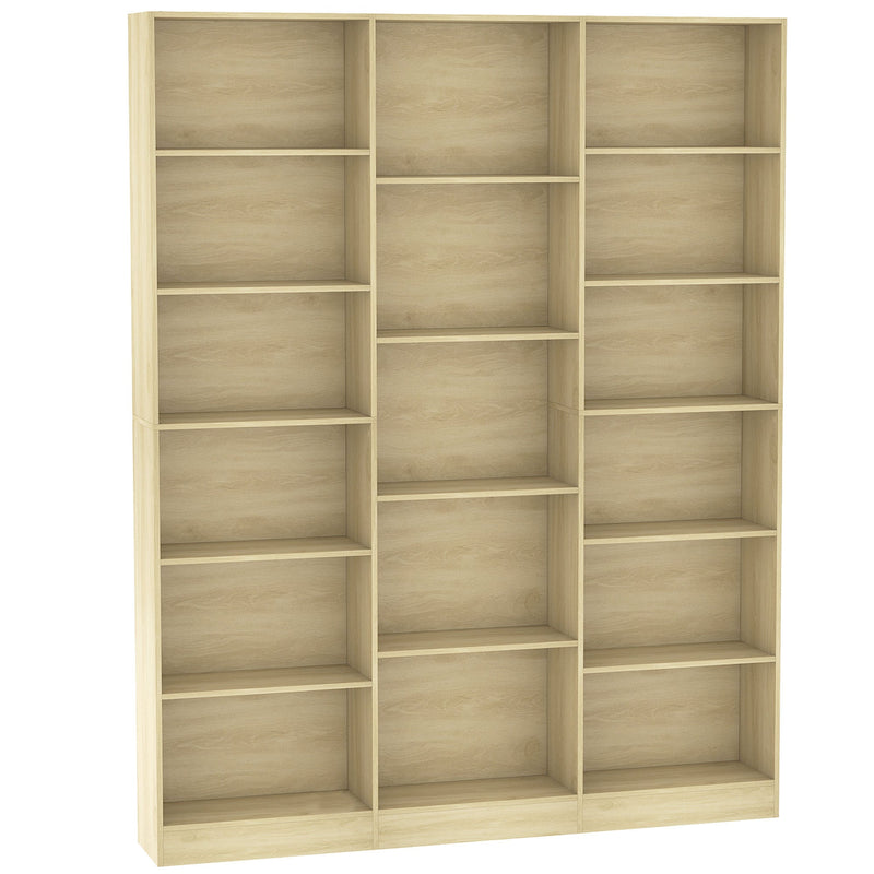 Homcom 6-tier open bookcase in Oak, three-column studio view