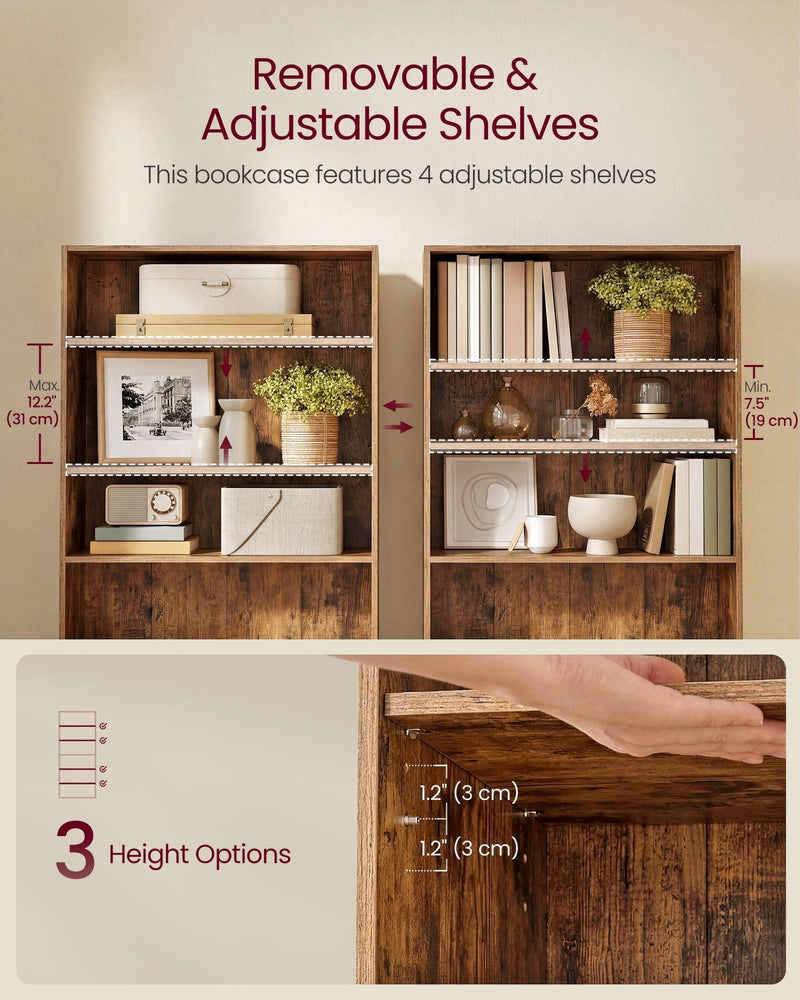 Diagram showing the unit's 4 adjustable shelves and 3 height spacing options between 19 cm and 31 cm
