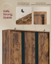 Diagram showing the anti-tip wall fixing kit and reinforced back panel included with the unit