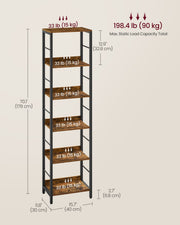 Vasagle 6 tier bookcase, dimensions diagram