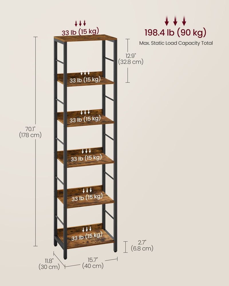 Vasagle 6 tier bookcase, dimensions diagram