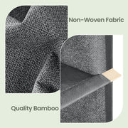 Close-up of the non-woven fabric shelf material and bamboo insert at the shelf edge