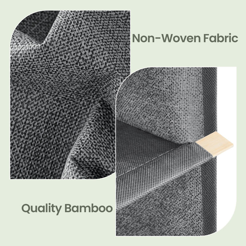 Close-up of the non-woven fabric shelf material and bamboo insert at the shelf edge