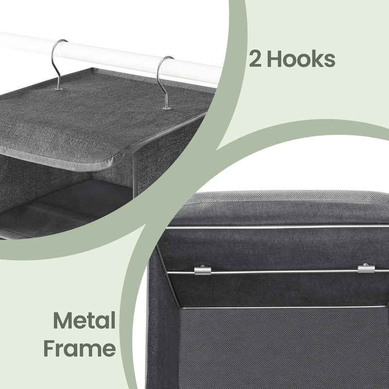 Close-up of the 2 metal hooks and metal top frame