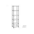 Studio product shot of the Songmics 6-tier wire shelving unit in ink black with S-hooks shown beside it