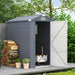 Image of a 4 x 6 foot plastic garden shed with an apex roof and a white door