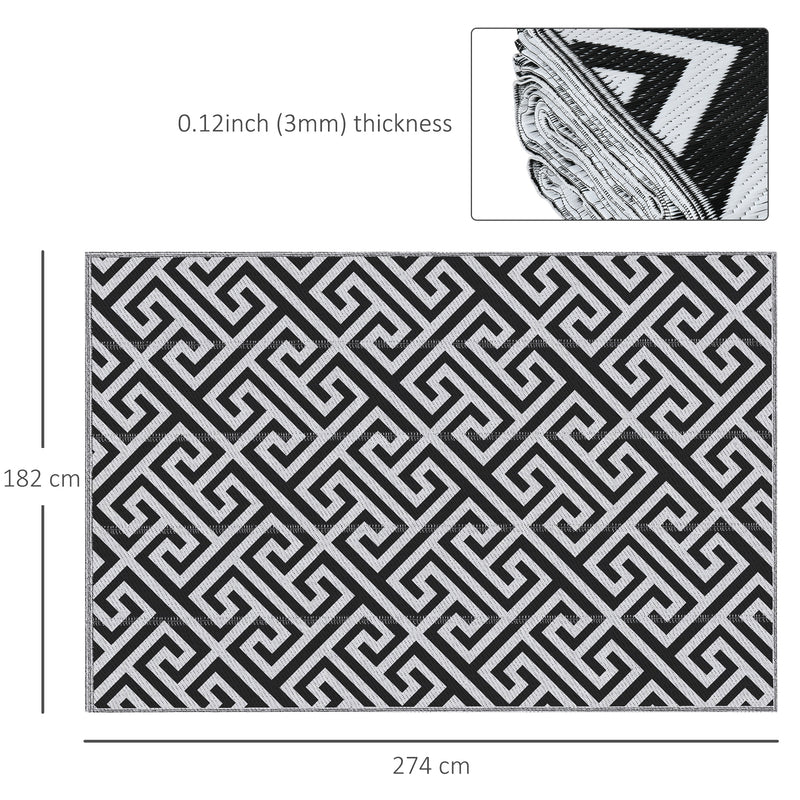 Large Reversible Outdoor Rug for Camping Garden or Picnic Lightweight Plastic Mat Black White  182L x 274W