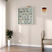 White 7 Tier Wall Display Cabinet with Glass Doors and Adjustable Shelves by HOMCOM