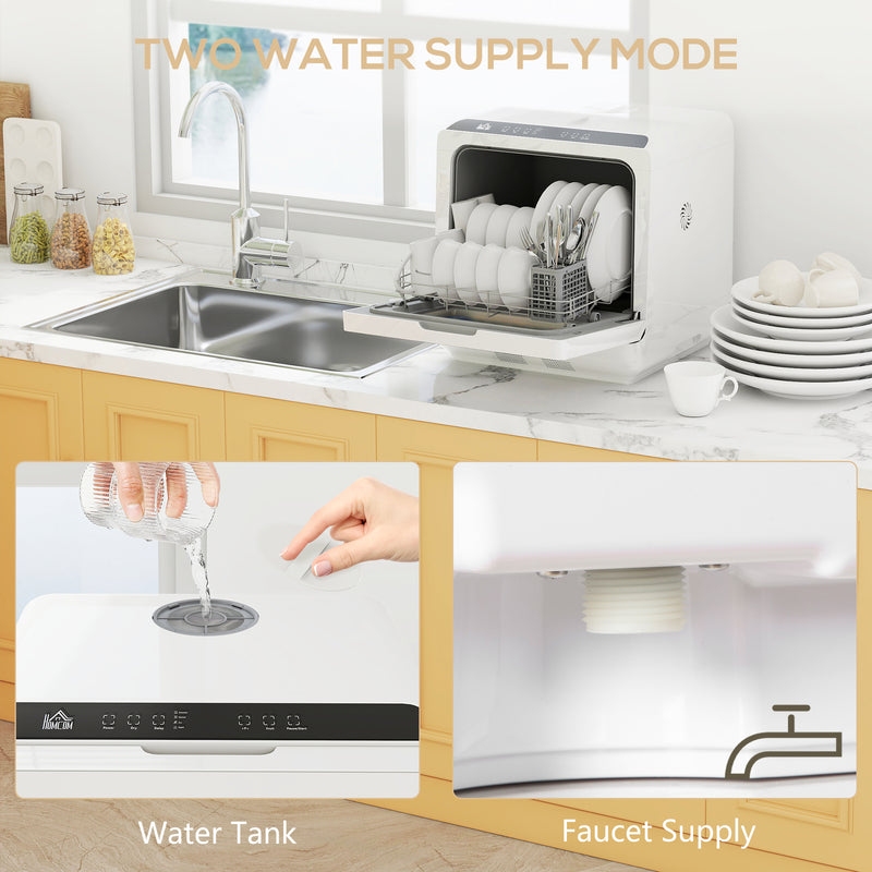 Compact Tabletop Dishwasher with 6L Capacity and Multiple Wash Programs, White