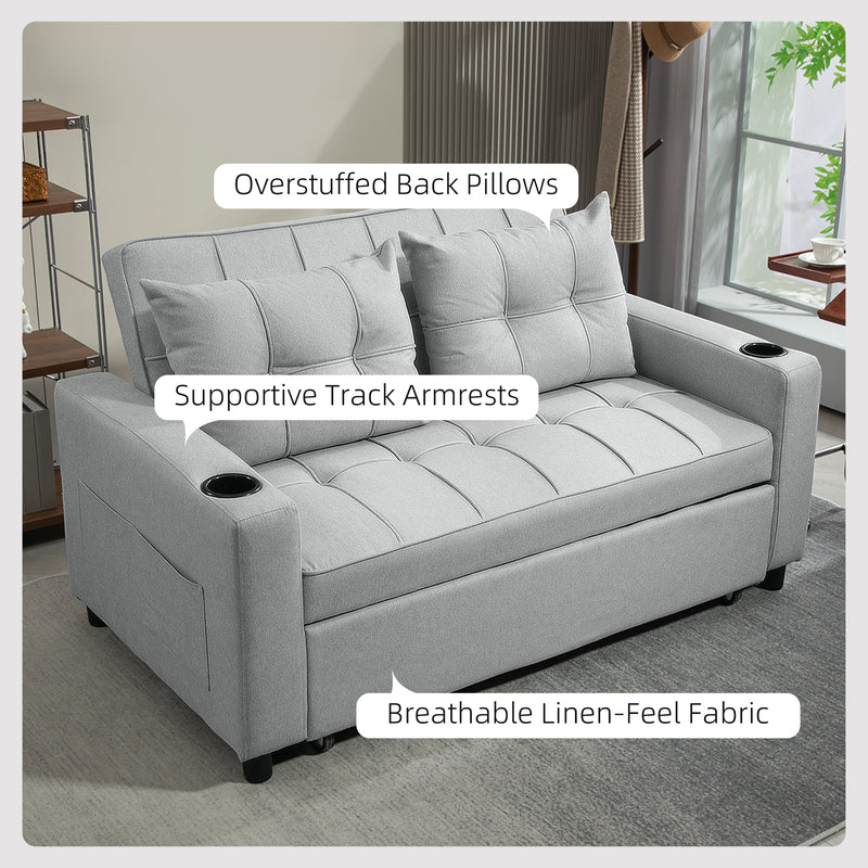 Light Grey Two Seater Pull Out Sofa Bed Compact and Stylish by HOMCOM