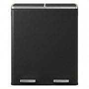 Front view of the black 60L dual compartment pedal bin with two foot pedals