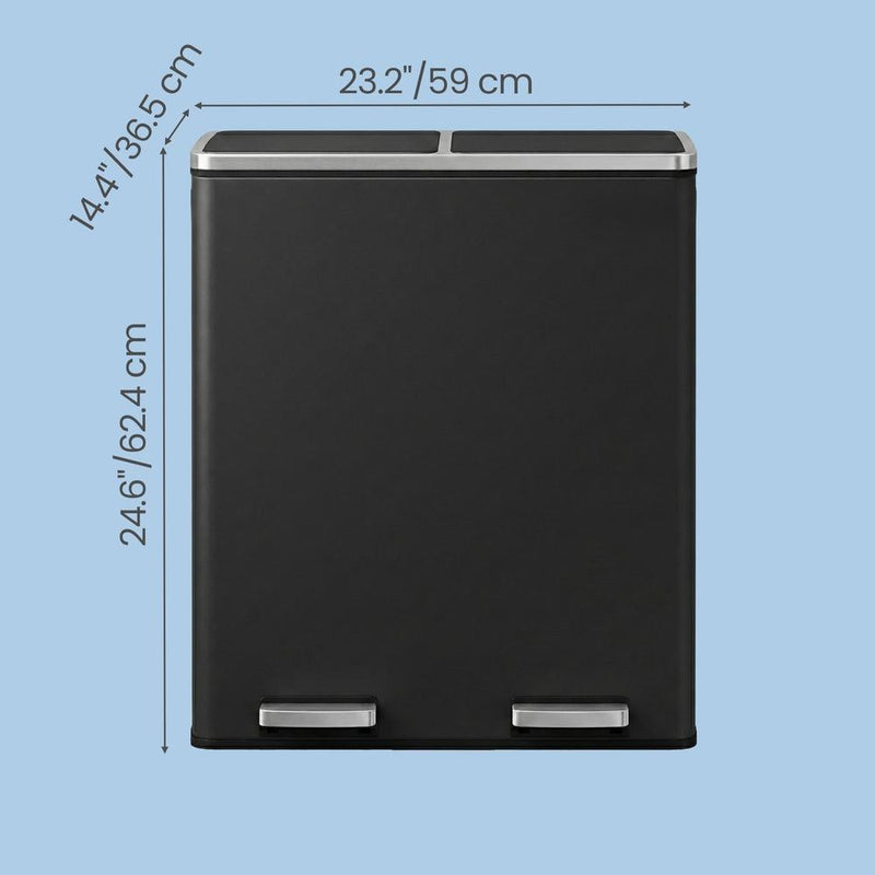 Dimensions diagram showing the bin at 59 cm wide, 36.5 cm deep and 62.4 cm tall