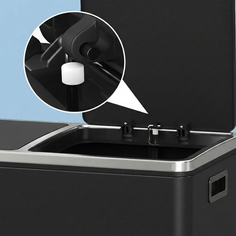 Close-up of the soft-close hinge mechanism inside an open lid