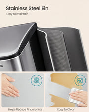 Close-up of the brushed stainless steel lid and fingerprint-resistant surface