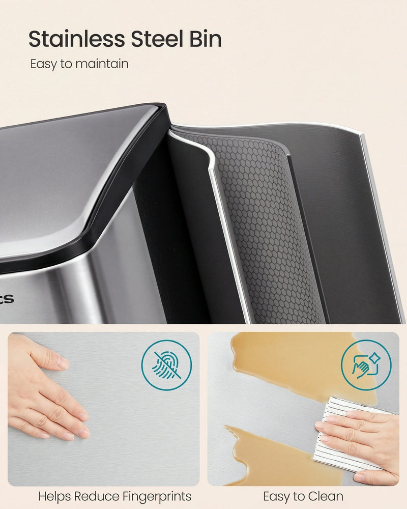 Close-up of the brushed stainless steel lid and fingerprint-resistant surface