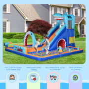 6 in 1 Inflatable Water Park with Slide Pool Trampoline and Blower for Kids Ages 3-8 Years, Blue Outsunny