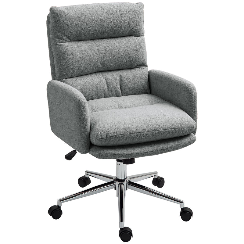 Grey Sherpa Fleece Office Chair Adjustable Height 91 to 99cm for Home or Office by HOMCOM