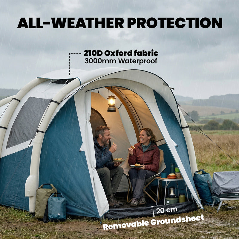 Inflatable 2 Room Camping Tent for Fast 5 Minute Setup Waterproof for 2 to 3 People Green White