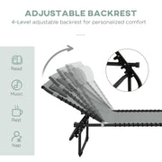 Light Grey Folding Sun Lounger with Four Recline Positions for Garden or Beach Use