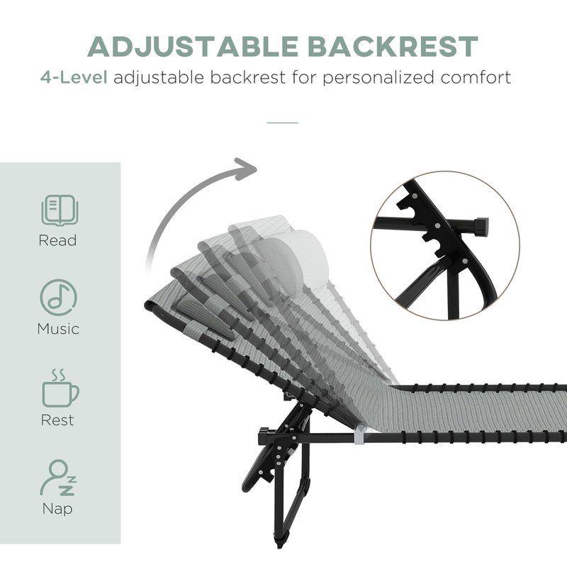 Light Grey Folding Sun Lounger with Four Recline Positions for Garden or Beach Use