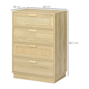 Wood Effect Chest of 4 Drawers with Rattan Weave Panels for Bedroom Storage by Homcom