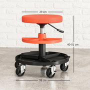 Mechanic Rolling Stool with Height Adjustment and Tool Trays for Garage and Workshop Yellow AOSOM